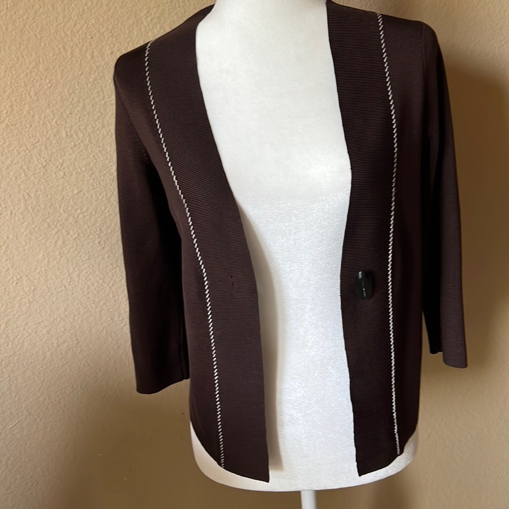 Talbots cardigan set. Brown with white trim
